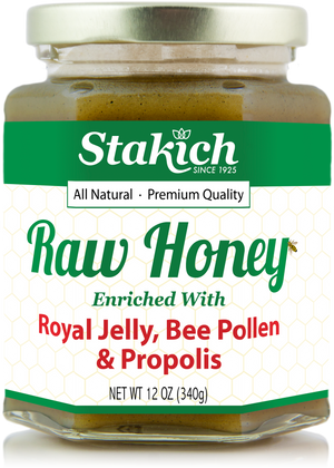 Case of Royal Jelly, Bee Pollen & Propolis Enriched Raw Honey (12 oz) - Stakich