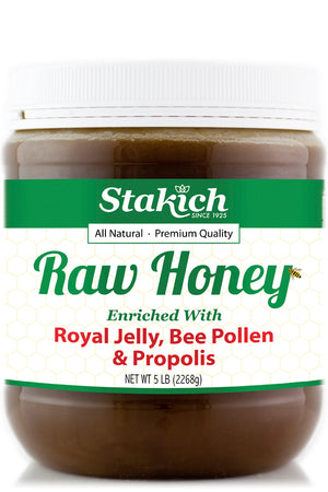 Case of Royal Jelly, Bee Pollen & Propolis Enriched Raw Honey (5 lb) - Stakich