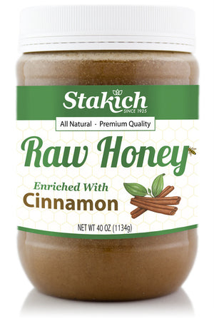 Case of Cinnamon Enriched Raw Honey (40 oz) - Stakich