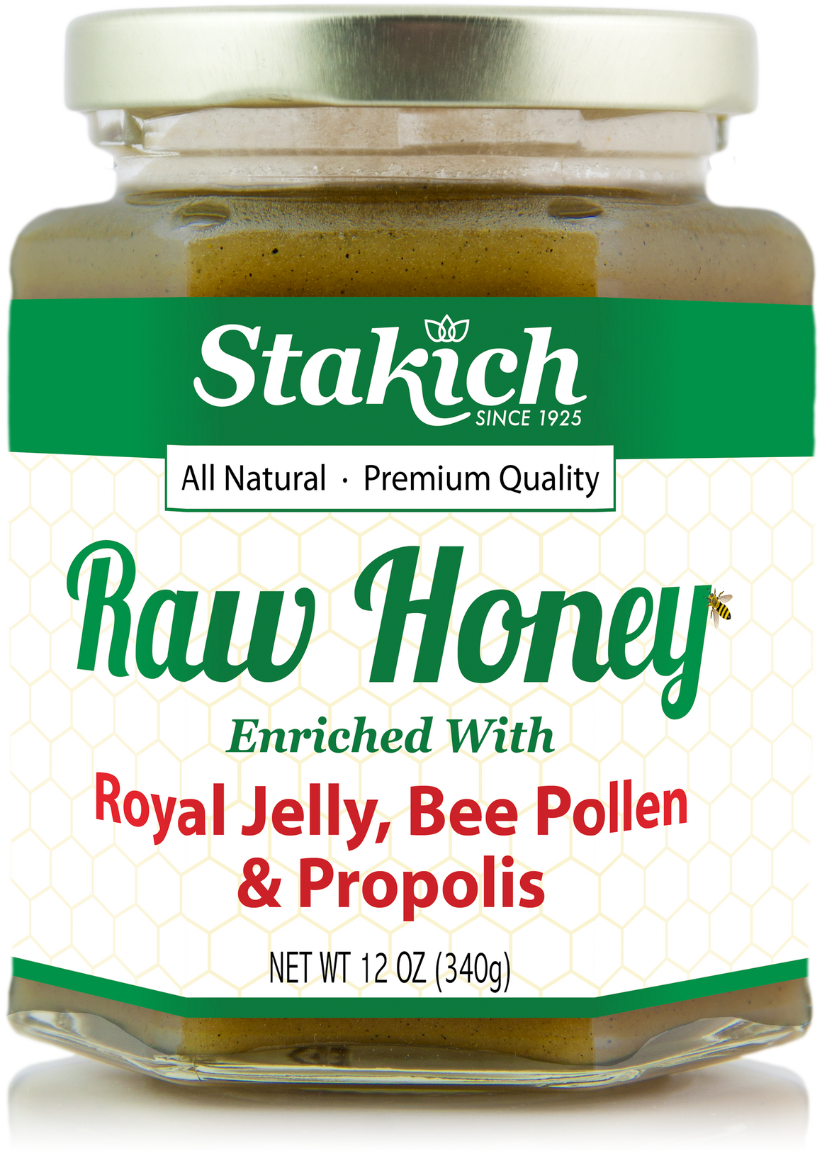 Case of Royal Jelly, Bee Pollen & Propolis Enriched Raw Honey (12 oz) - Stakich