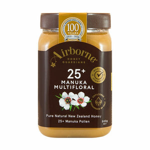 Airborne 25+ Manuka Multifloral Honey with Pollen - Pure Natural New Zealand Honey - 500g / 17.85oz