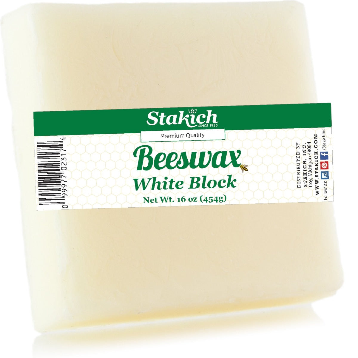 Stakich White Beeswax Block - Natural, Cosmetic Grade - 1 Pound