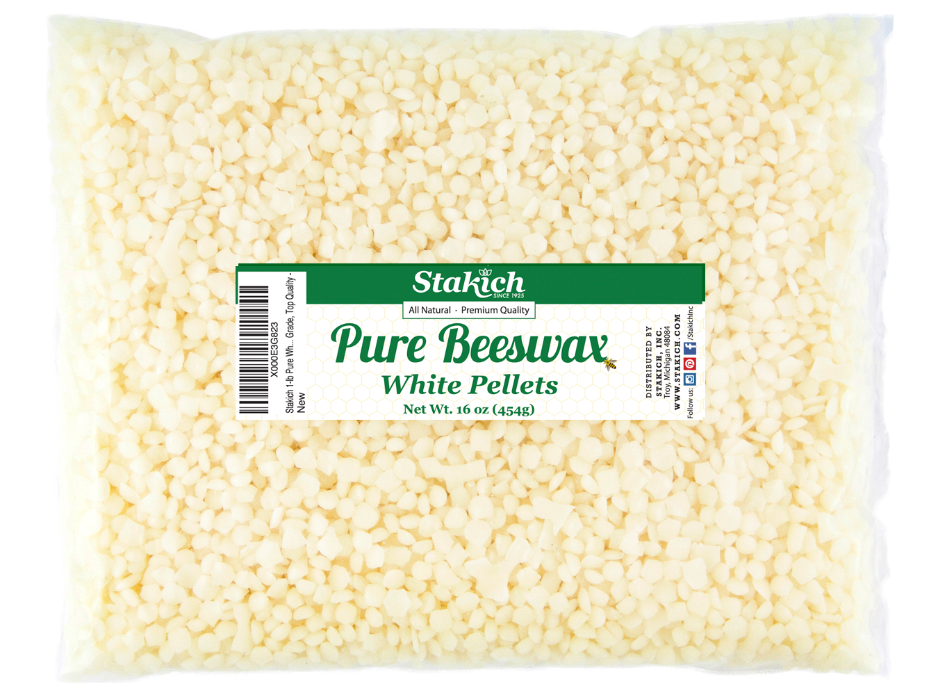 Stakich Pure White Beeswax - Pellets - 1 lb